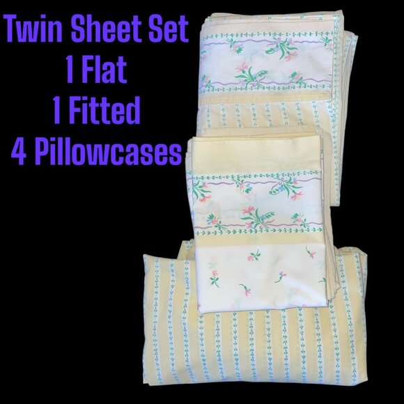 Vintage Wamsutta Supercale Plus Twin Sheet Set Floral Cottagecore USA - Picture 2 of 5